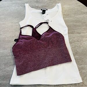 Pink Victoria’s Secret Active Bra and H&M Basic White Top Set